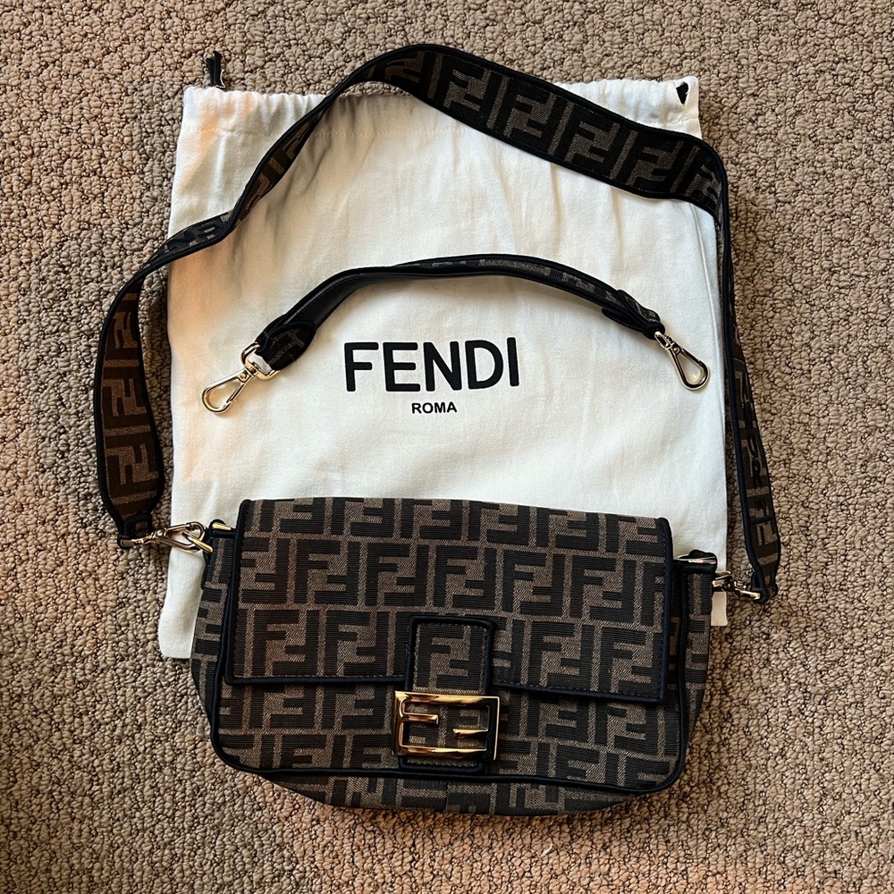 Fendi baguette Brown FF jacquard fabric bag